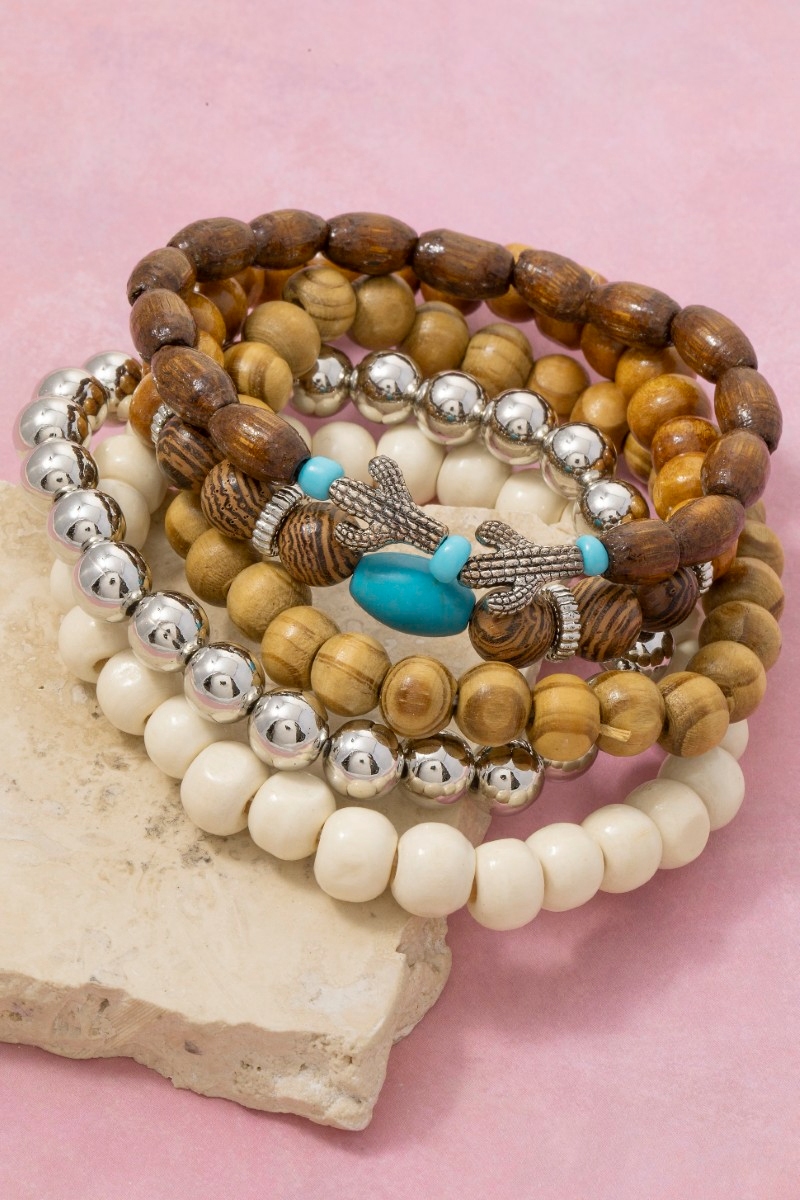 Assorted Western Cactus Beads Stackable Bracelet Set