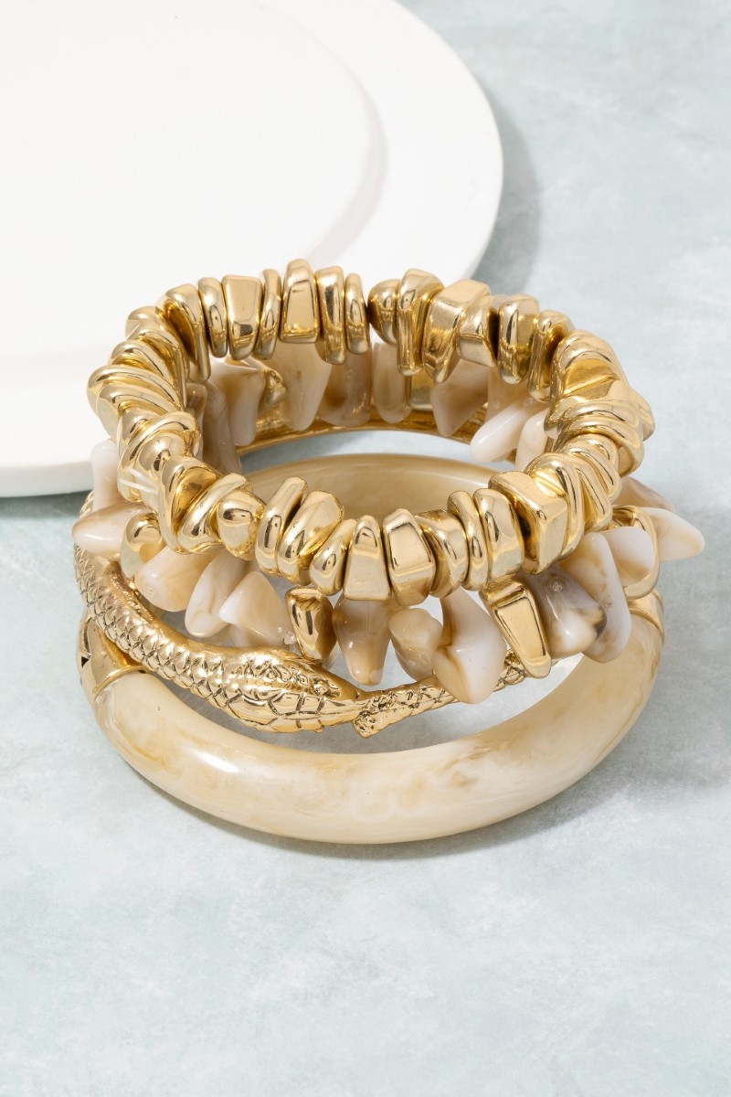 Assorted Stone Beads And Snake Bangle Bracelet
