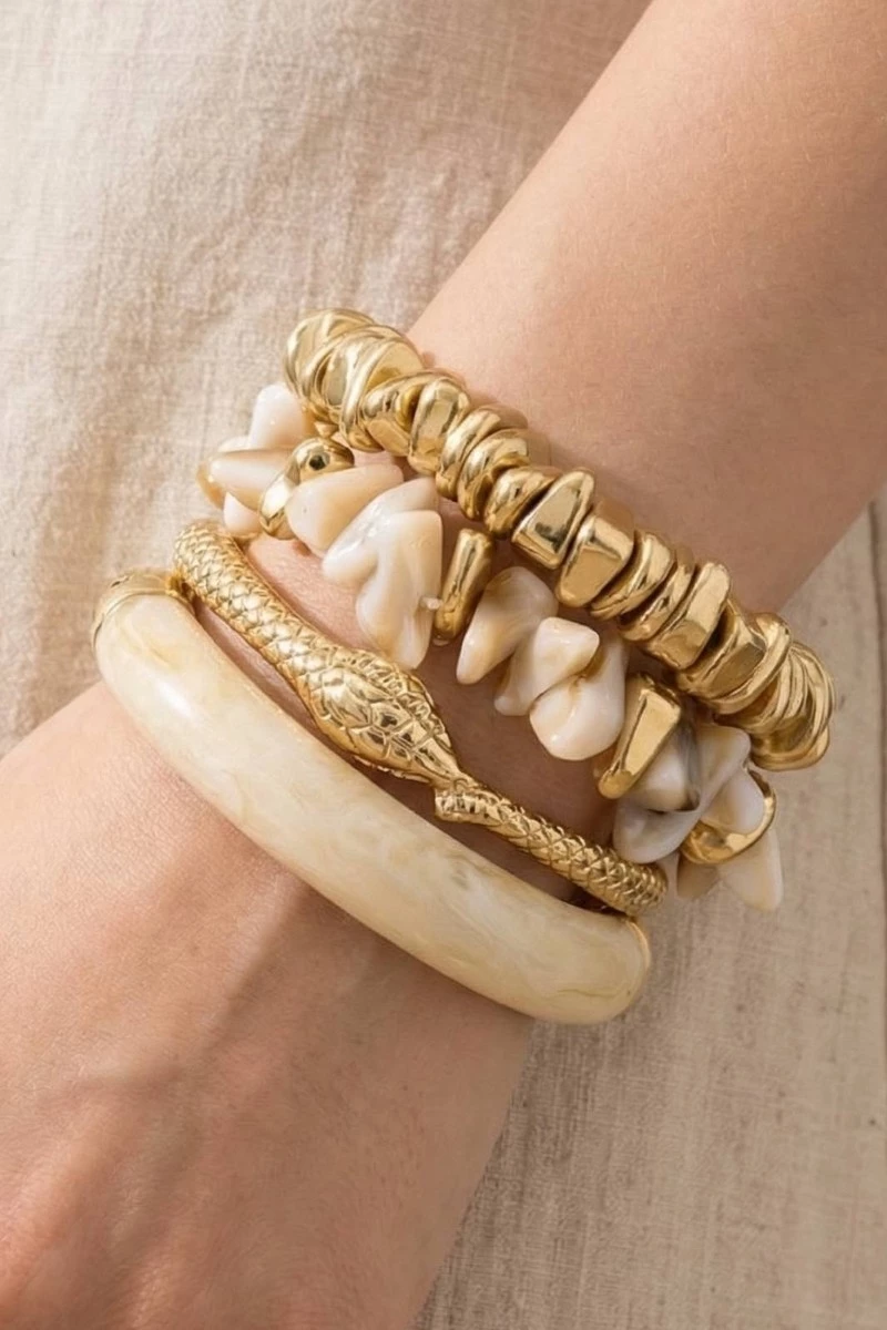 Assorted Stone Beads And Snake Bangle Bracelet