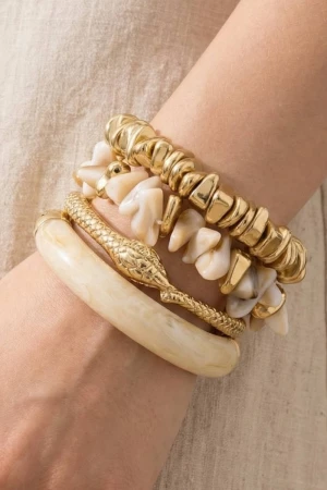 Assorted Stone Beads And Snake Bangle Bracelet