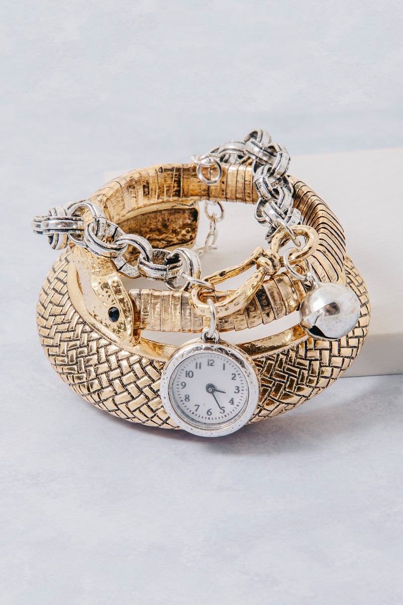 Chain Link Bangle Bracelet Watch Set