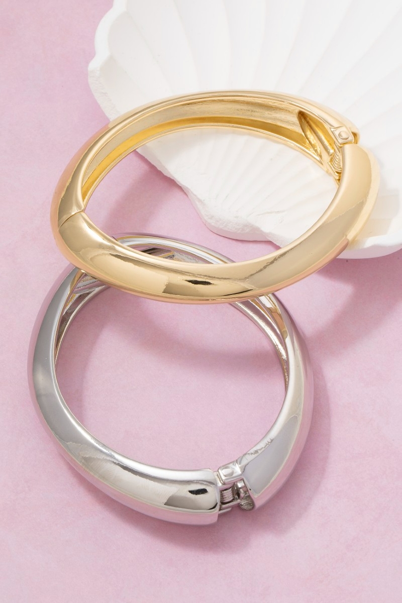 Polished Metallic Hinged Bangle Bracelet
