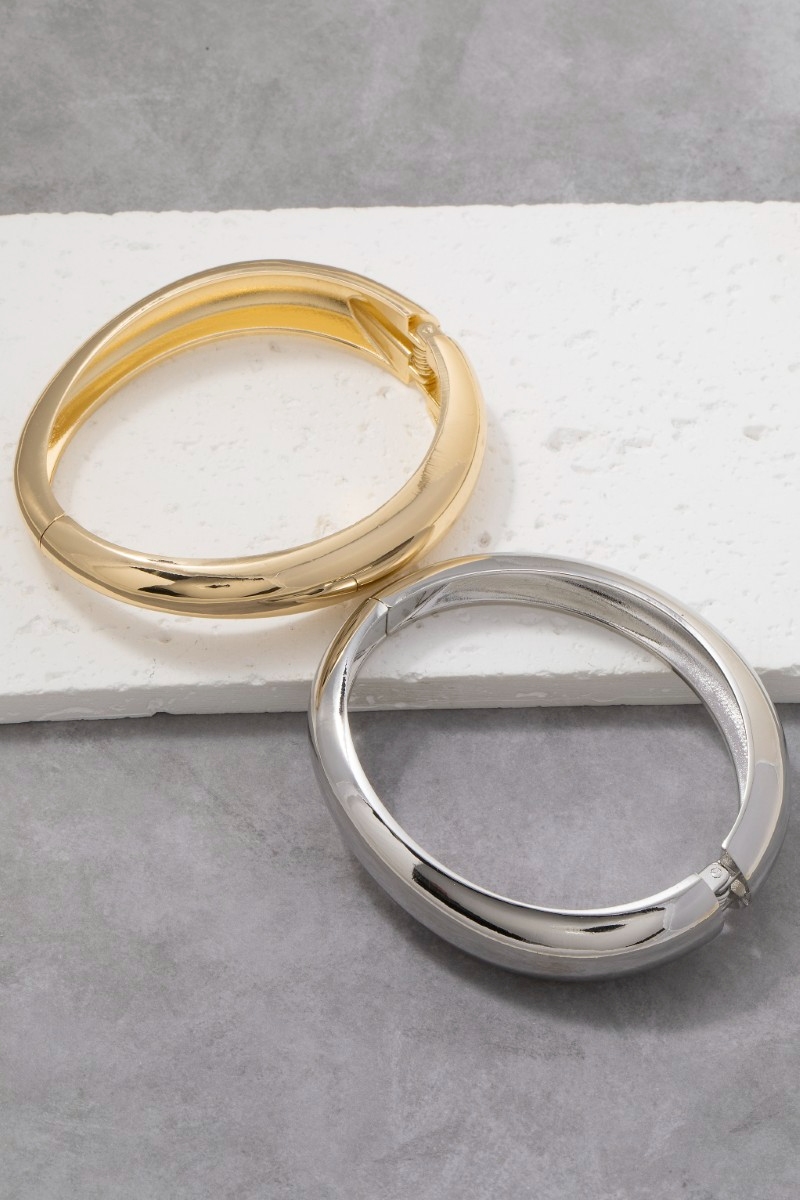 Metallic Curved Sculptural Bangle Bracelet