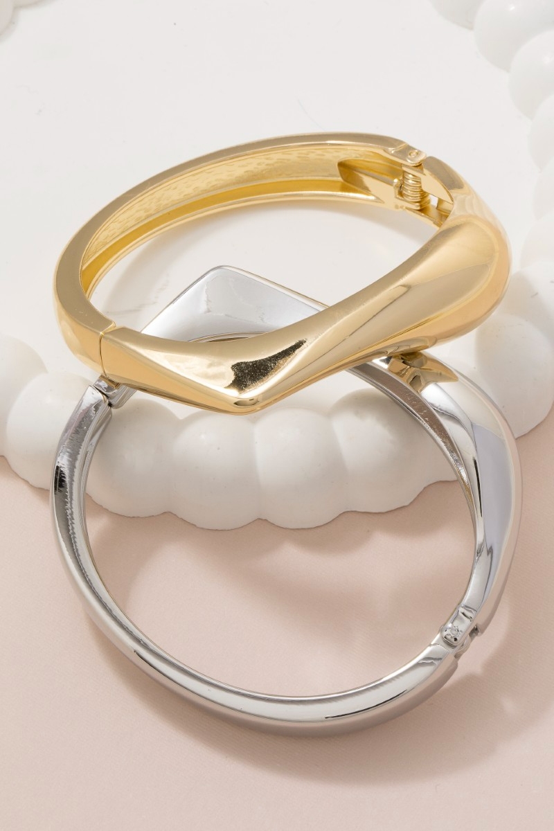 Curved Sculptural Metallic Bangle Bracelet