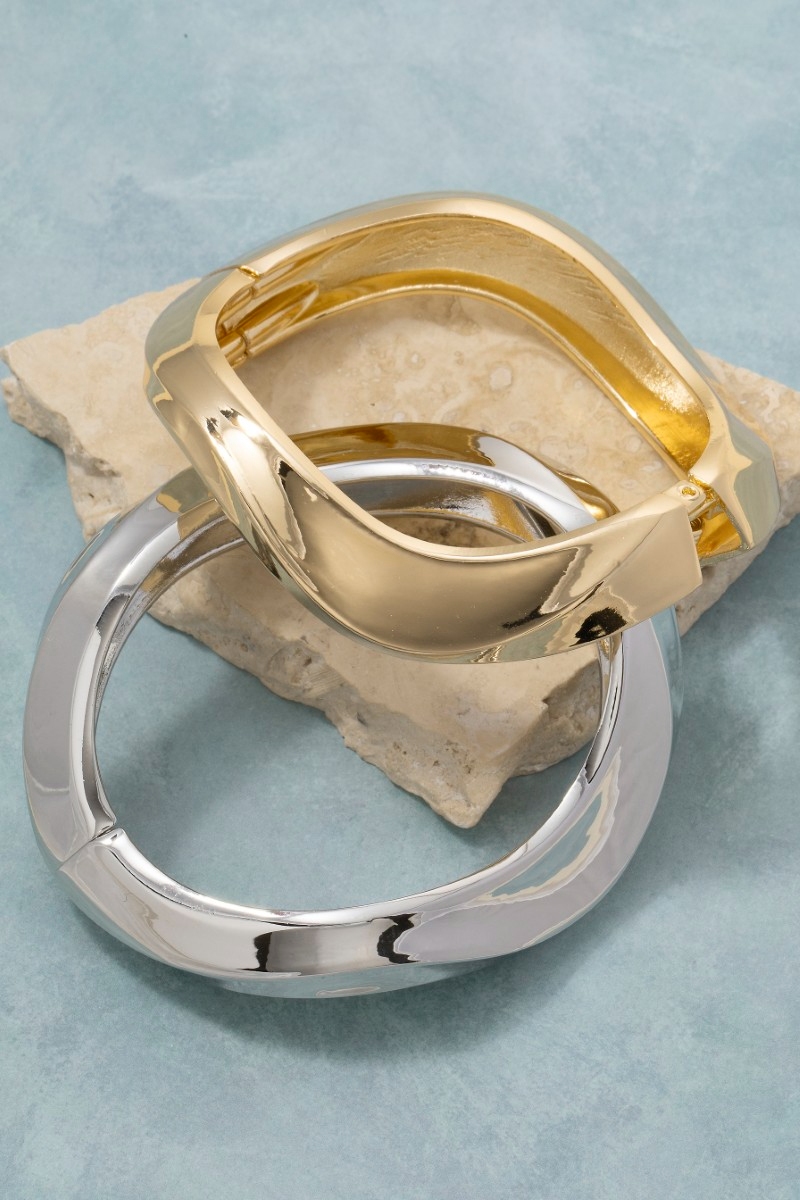 Polished Metal Wave Bangle Bracelet