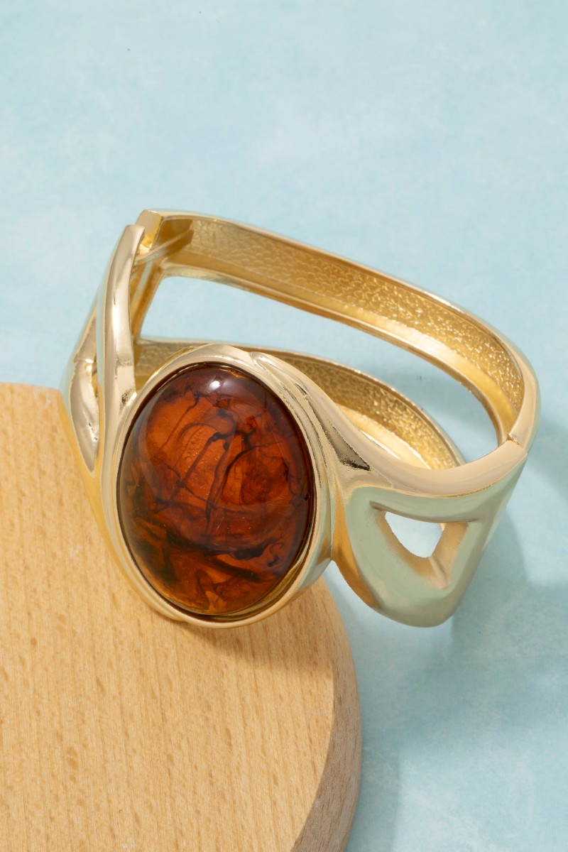 Oval Stone Bangle Bracelet