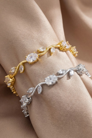 Cz Leaf Vine Link Bracelet