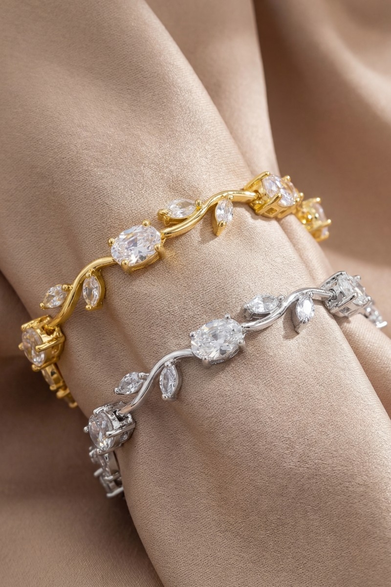 Cz Leaf Vine Link Bracelet