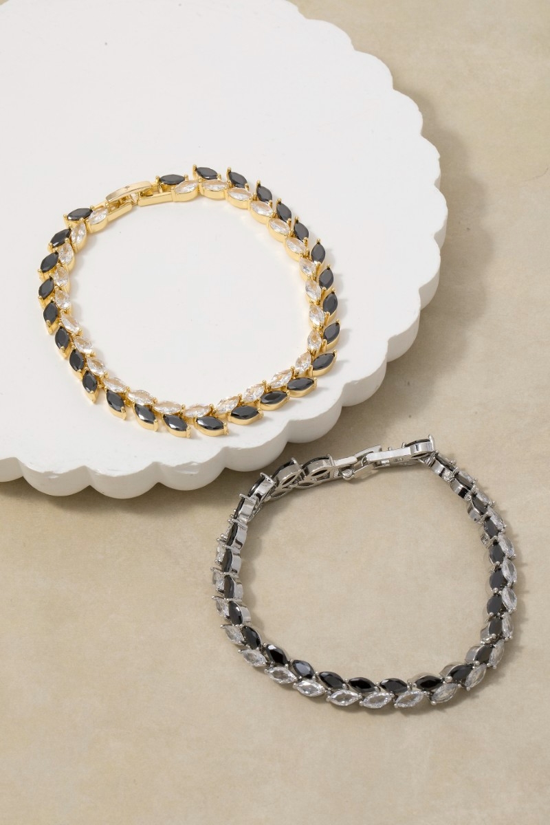 Cz Leaf Chain Link Bracelet