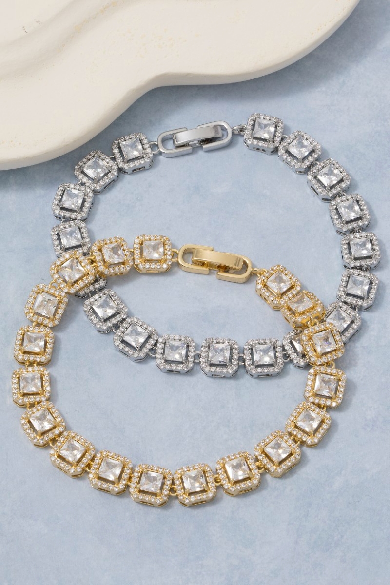 Square Cz Chain Link Bracelet