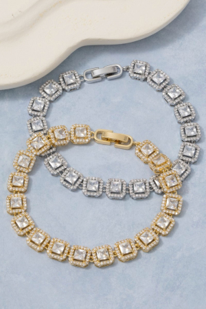 Square Cz Chain Link Bracelet