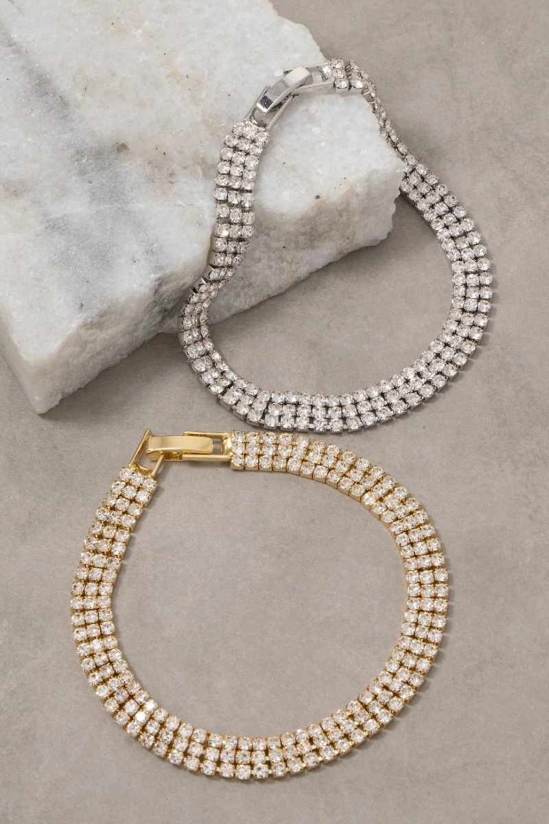 Pave Three Row Chain Link Bracelet