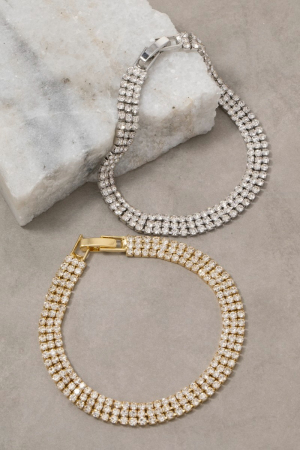 Pave Three Row Chain Link Bracelet