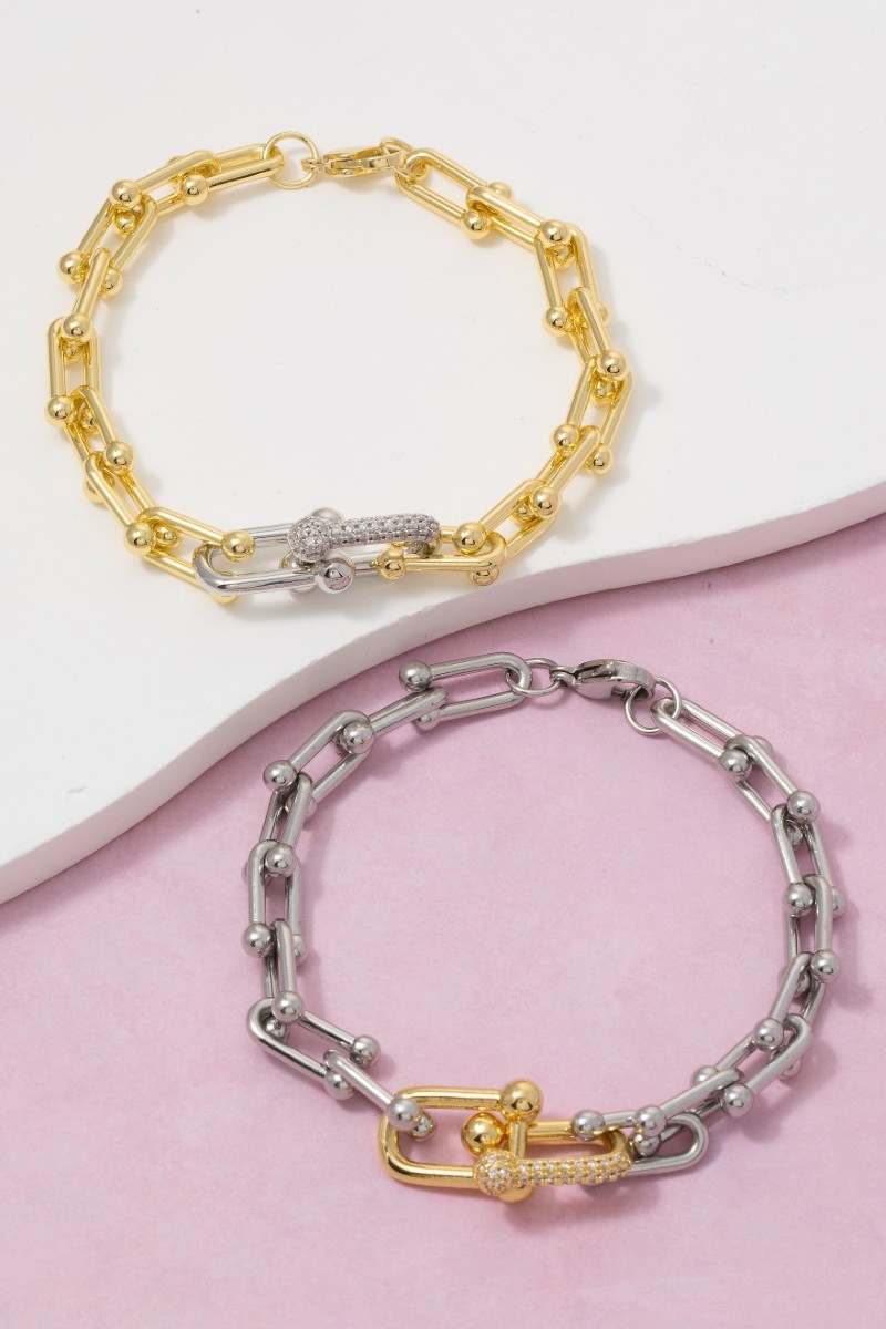 Two Tone Horseshoe Chain Link Bracelet