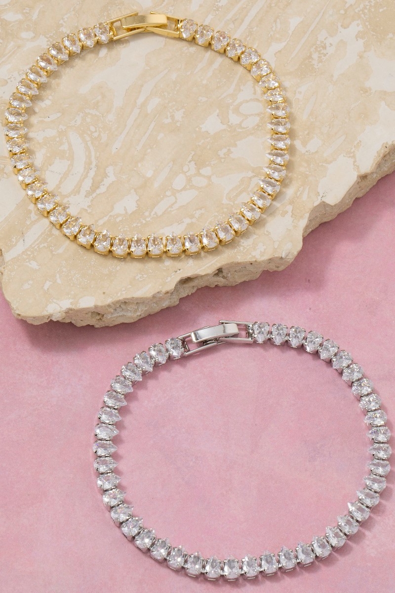 Cz Teardrop Chain Link Bracelet