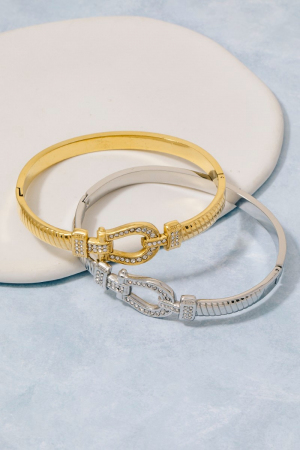 Stainless Steel Pave Horseshoe Bangle Bracelet