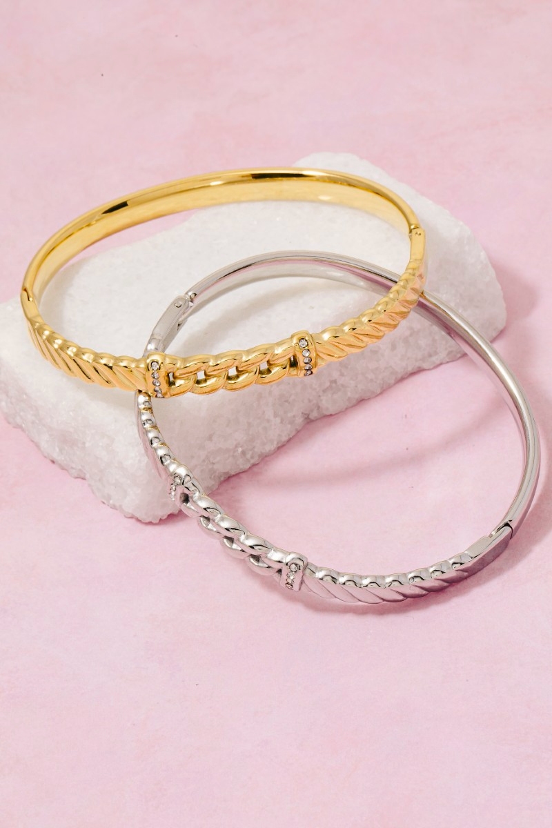 Stainless Steel Chain Detail Bangle Bracelet