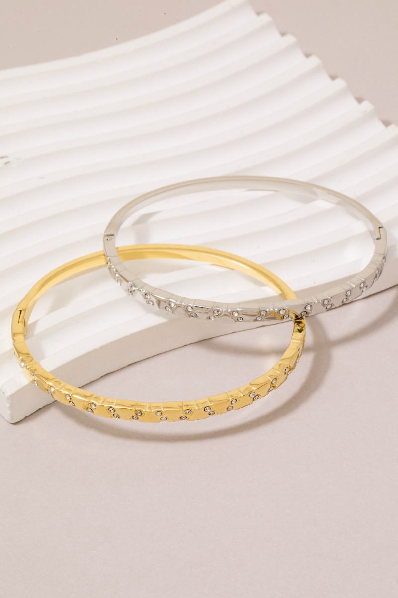 Stainless Steel Cz Studded Bangle Bracelet