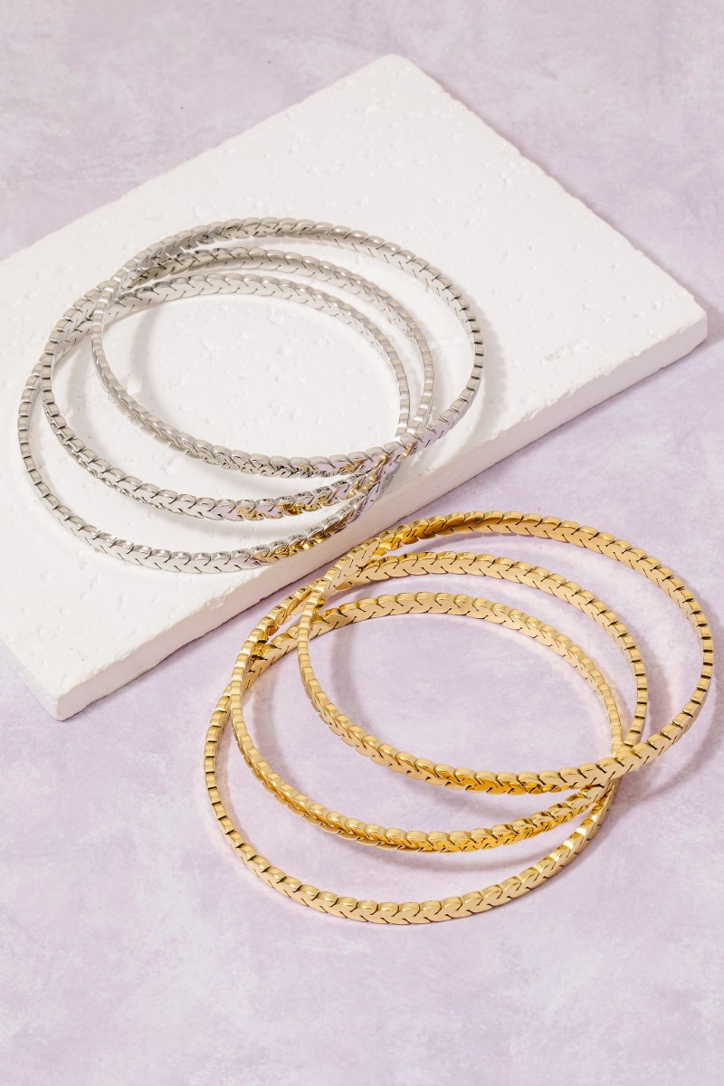Stainless Steel Herringbone Chain Stackable Bangle Bracelet