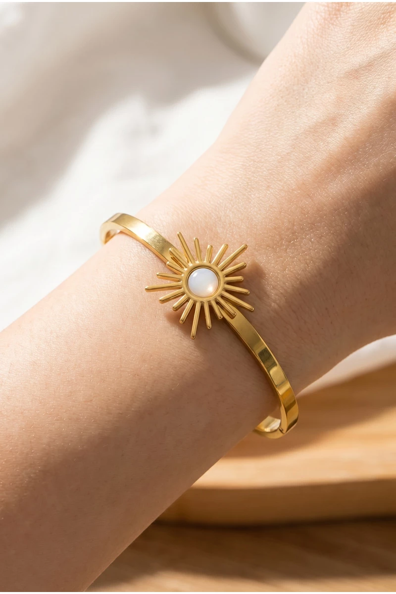 Gold Dipped Sunburst Opal Stone Bangle Bracelet