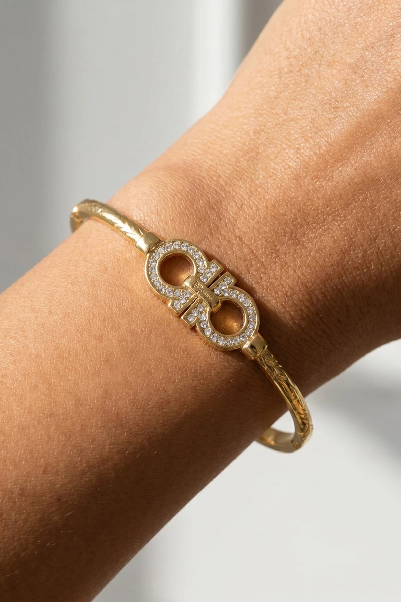 Stainless Steel Double Circle Cz Bangle Bracelet