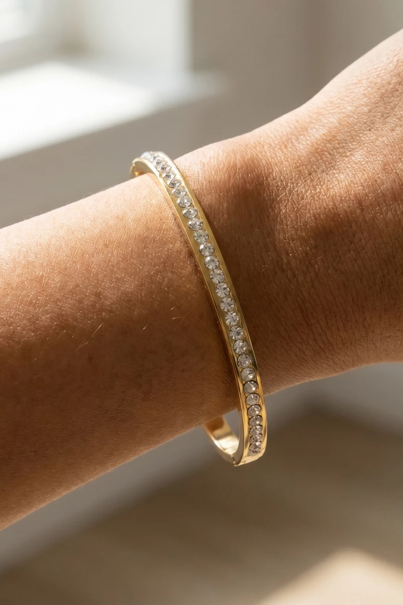 Stainless Steel Round Cz Channel Bangle Bracelet