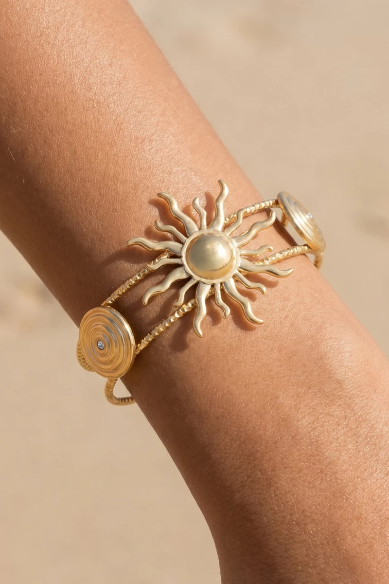 Stainless Steel Celestial Sun Cuff Bracelet