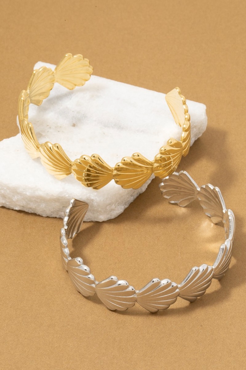 Stainless Steel Seashell Open Cuff Bracelet