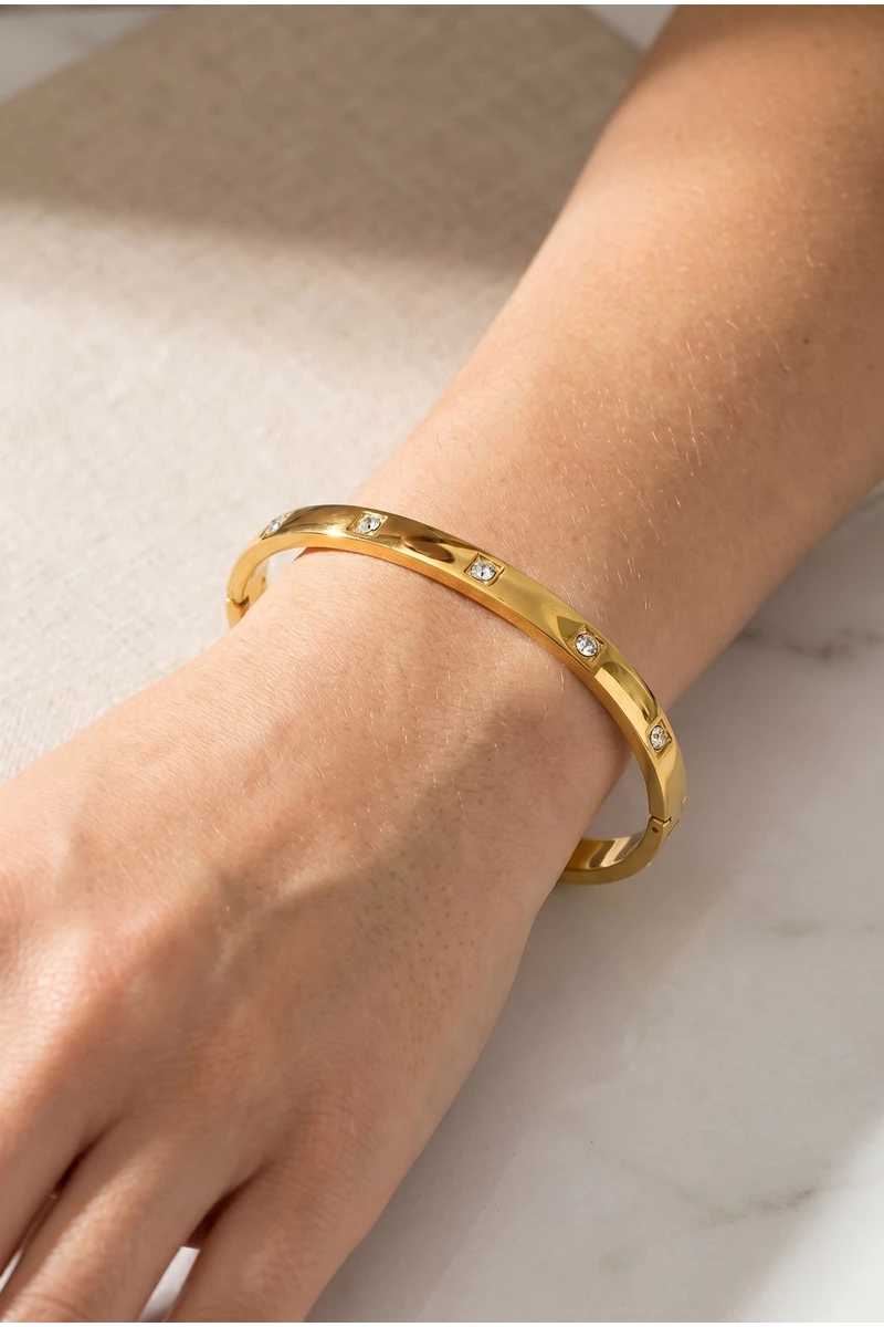 Gold Dipped Cz Station Bangle Bracelet
