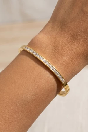 Stainless Steel Baguette Cz Channel Bangle Bracelet