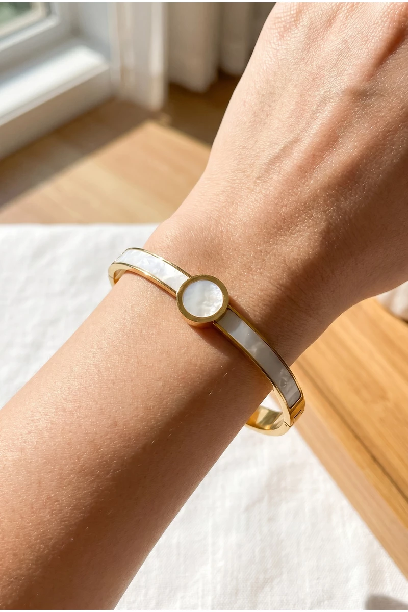 Gold Dipped Enamel Opal Stone Bangle Bracelet
