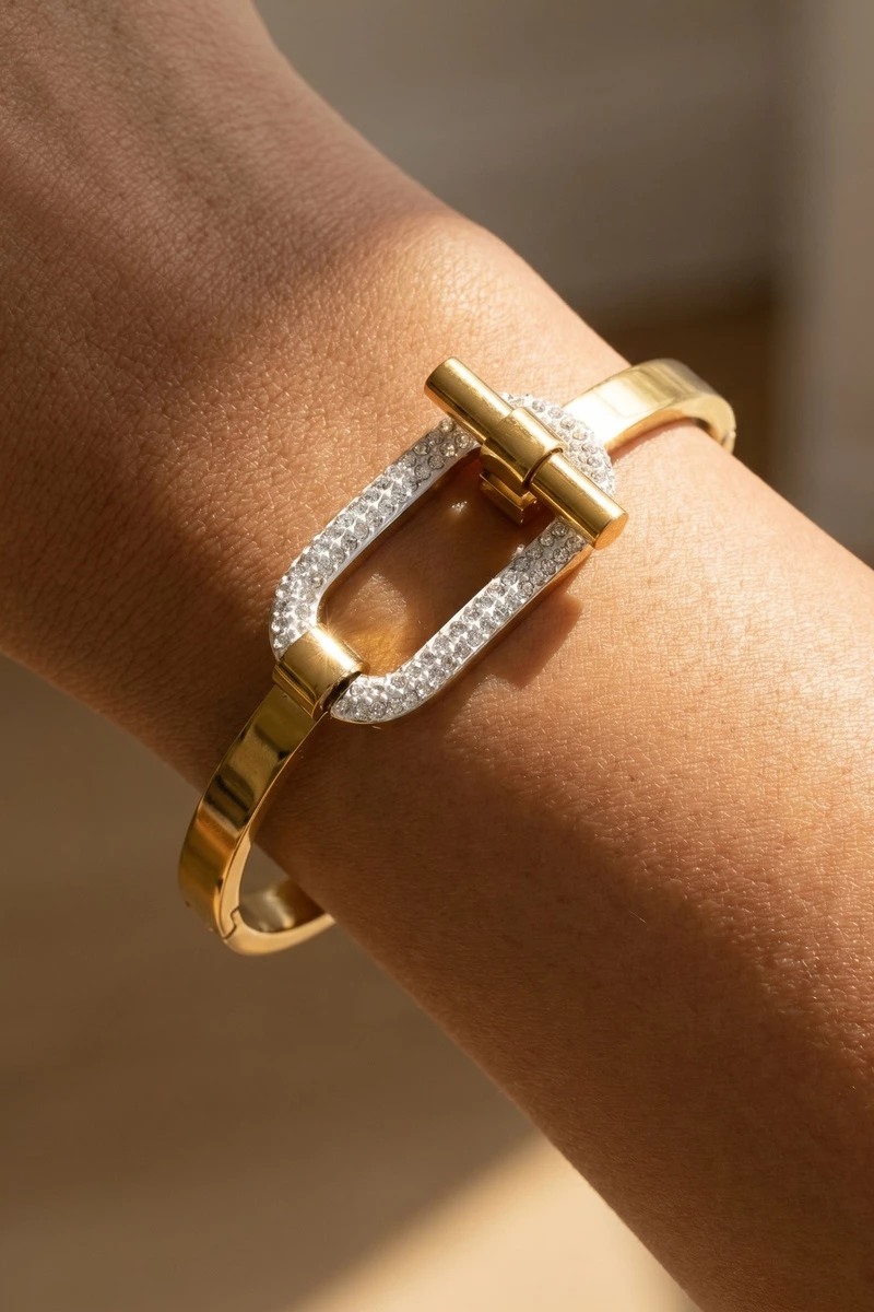 Stainless Steel Pave Crystal Link Toggle Bracelet