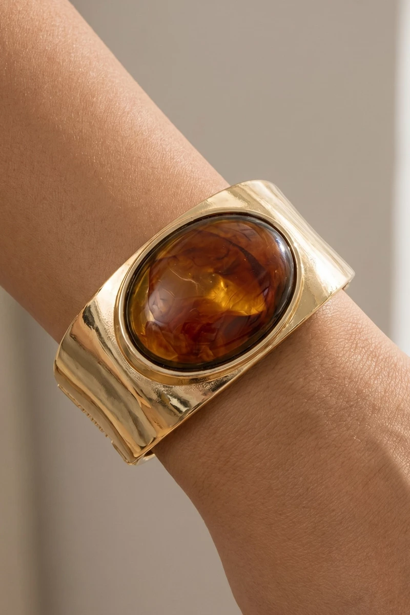 Oval Cabochon Wide Cuff Bracelet