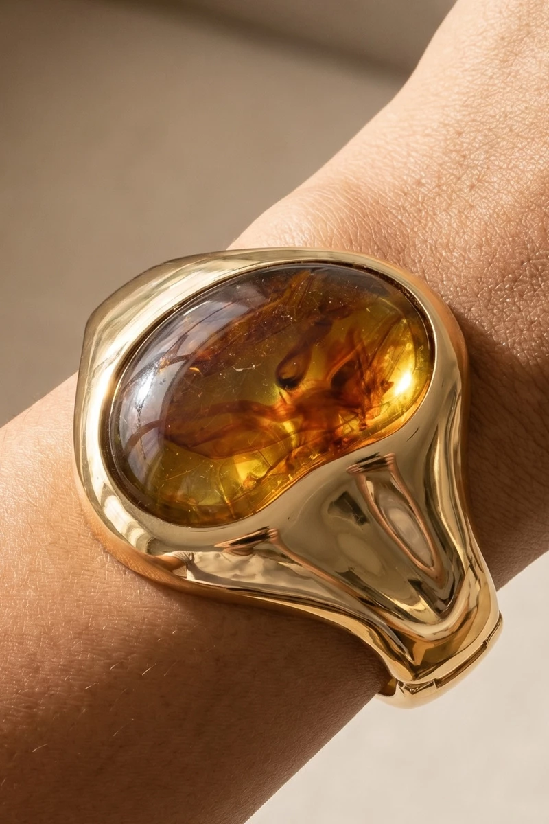 Molten Oval Cabochon Cuff Bracelet