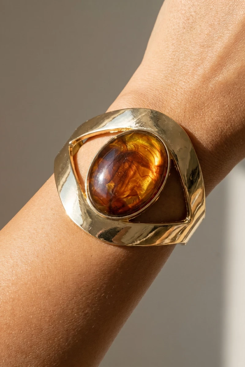 Openwork Oval Cabochon Cuff Bracelet
