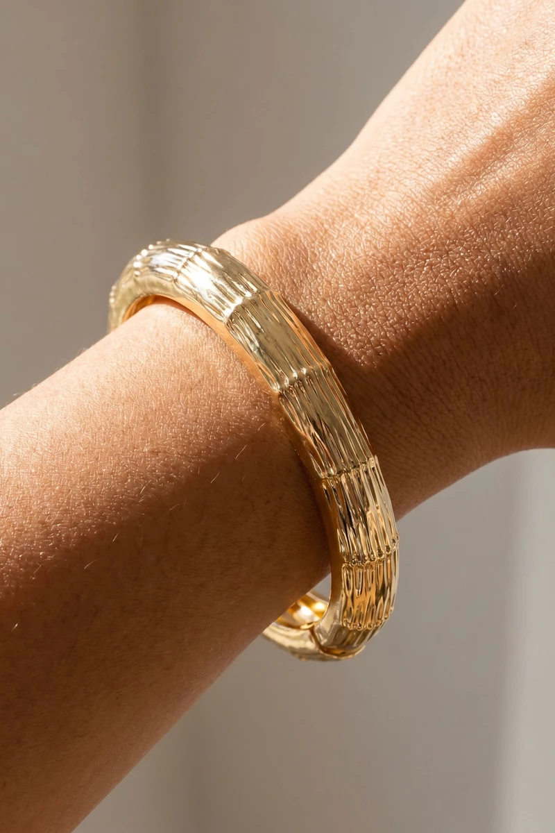 Bold Segment Groove Hinged Bangle Bracelet