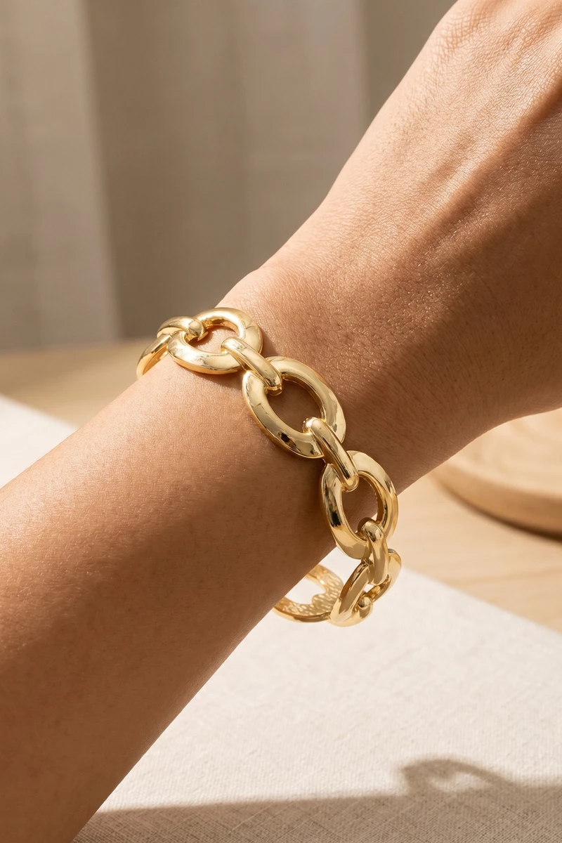 Oversized Flat Oval Open Link Chain Bracelet
