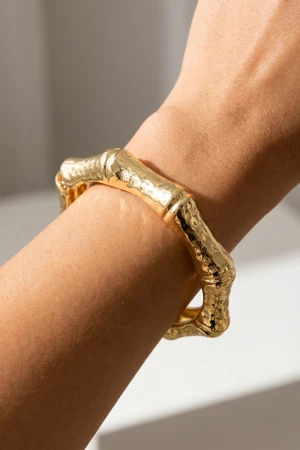 Angular Bamboo Knuckle Hinged Bangle Bracelet