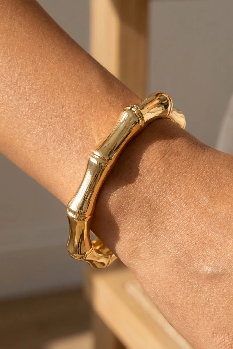 Round Bamboo Knuckle Hinged Bangle Bracelet