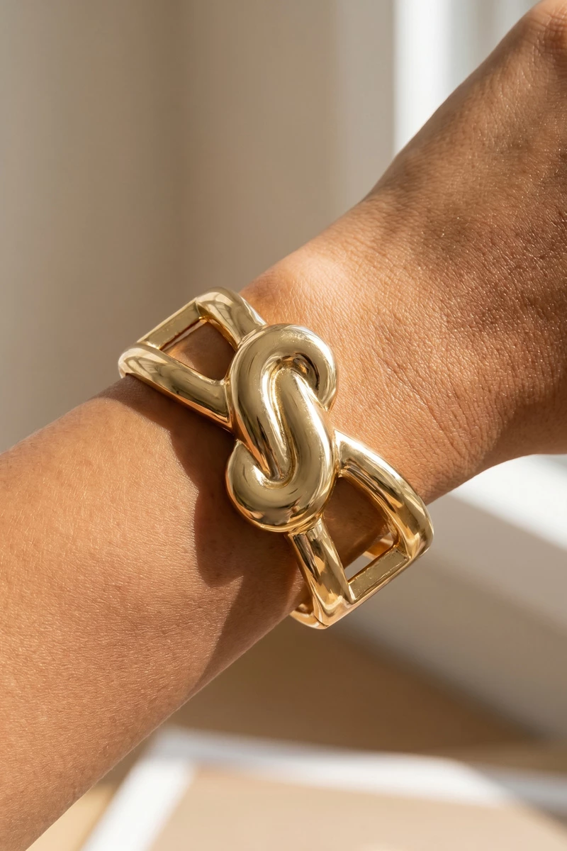Chunky Love Knot Center Open Cuff Bracelet