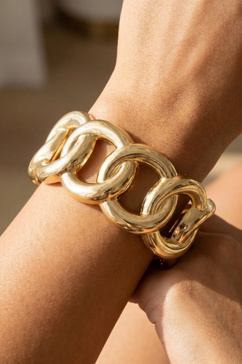 Wide Curb Chain Link Open Cuff Bracelet