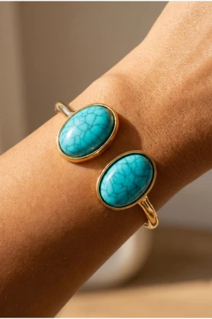 Turquoise Oval Cabochon Bypass Hinged Bracelet