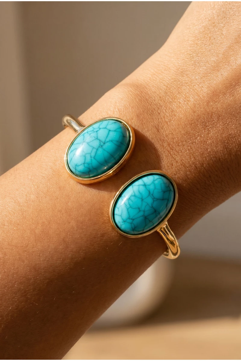 Turquoise Oval Cabochon Bypass Hinged Bracelet