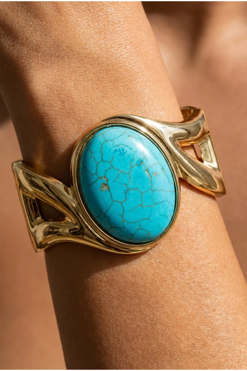 Turquoise Stone Wide Wing Cutout Cuff Bracelet