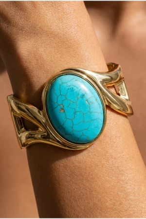 Turquoise Stone Wide Wing Cutout Cuff Bracelet