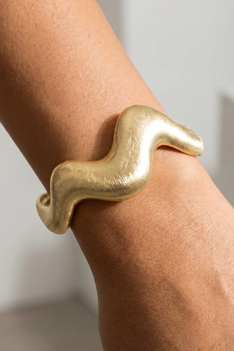 Sculptural Wave Stainless Steel Open Cuff Bracelet