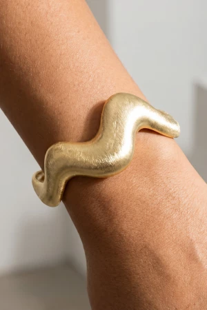 Sculptural Wave Stainless Steel Open Cuff Bracelet