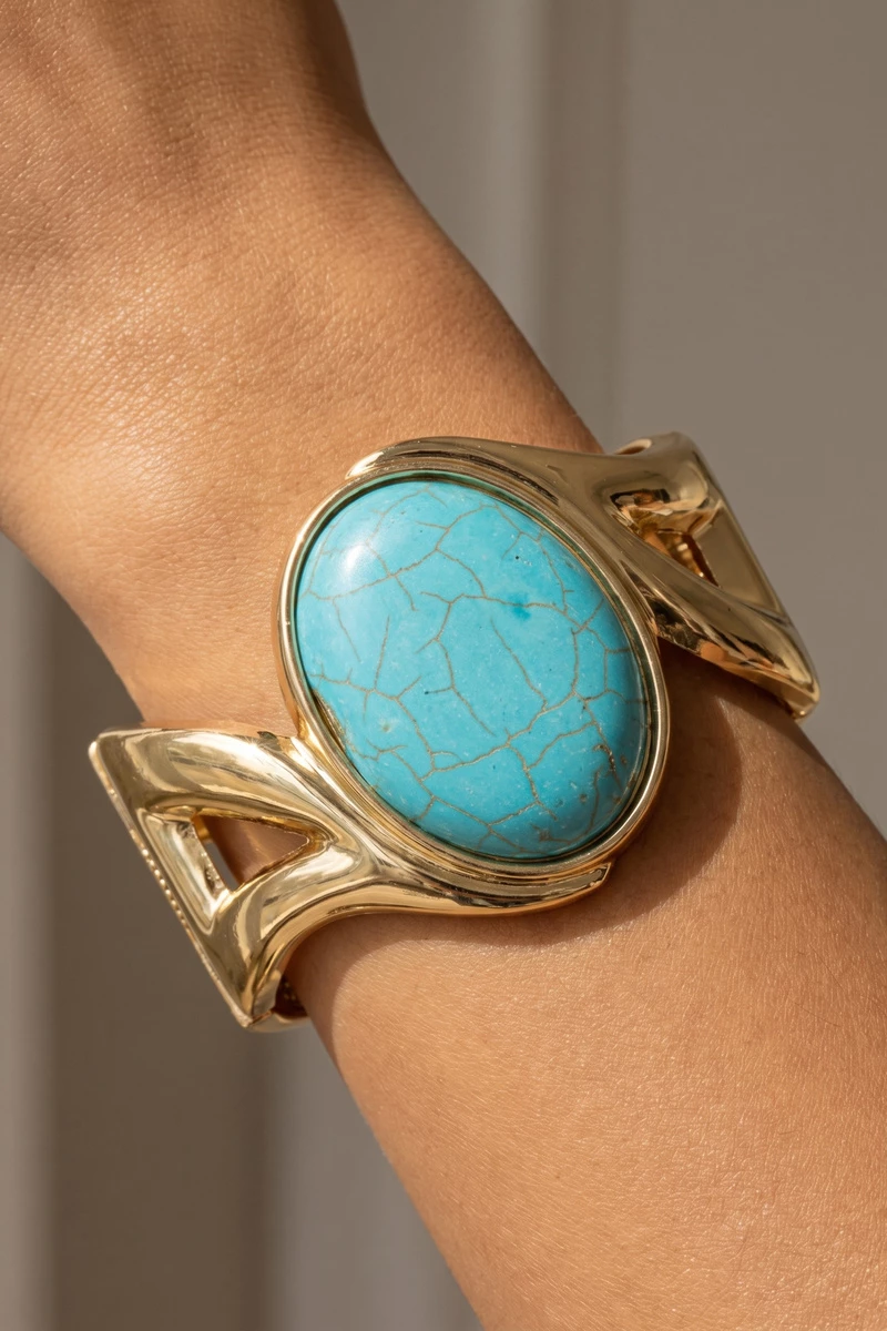 Oval Cabochon Loop Cuff Bracelet