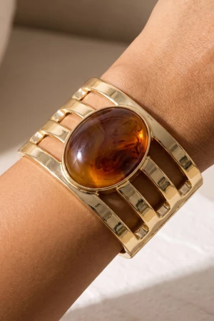 Oval Cabochon Open Ladder Cuff Bracelet