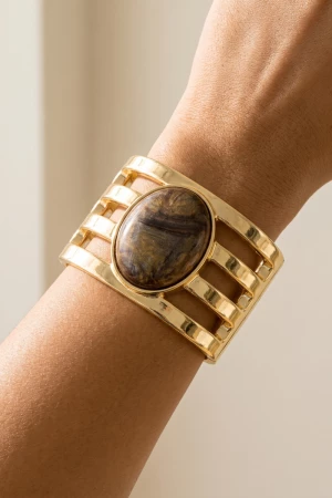 Wide Cabochon Ladder Cuff Bracelet